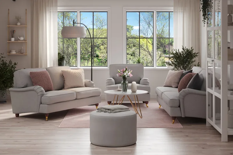 Howard Lyx Sofagruppe 3-personers + 2-personers Sofa + Lænestol i Stof - Lysegrå - Møbler - Sofaer - Sofagrupper - Sofasæt 3+2+1