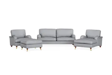 Howard Lyx Sofagruppe 3-personers Sofa + Chaiselongstol + Lænestol + Fodskammel i Stof - Lysegrå - Møbler - Sofaer - Sofagrupper - Howard sofagruppe