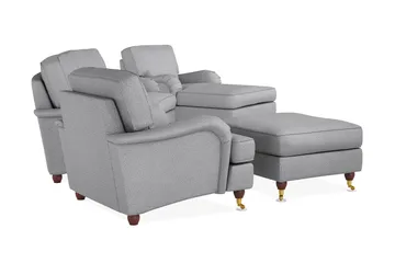 Howard Lyx Sofagruppe 3-personers Svunget Sofa + Chaiselongstol + Lænestol + Fodskammel i Stof - Lysegrå - Møbler - Sofaer - Sofagrupper - Howard sofagruppe