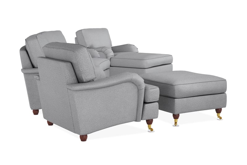 Howard Lyx Sofagruppe 3-personers Svunget Sofa + Chaiselongstol + Lænestol + Fodskammel i Stof - Lysegrå - Møbler - Sofaer - Sofagrupper - Howard sofagruppe