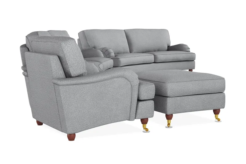 Howard Lyx Sofagruppe 4-personers + 3-personers Svunget Sofa + Lænestol + Fodskammel i Stof - Lysegrå - Møbler - Sofaer - Sofagrupper - Howard sofagruppe