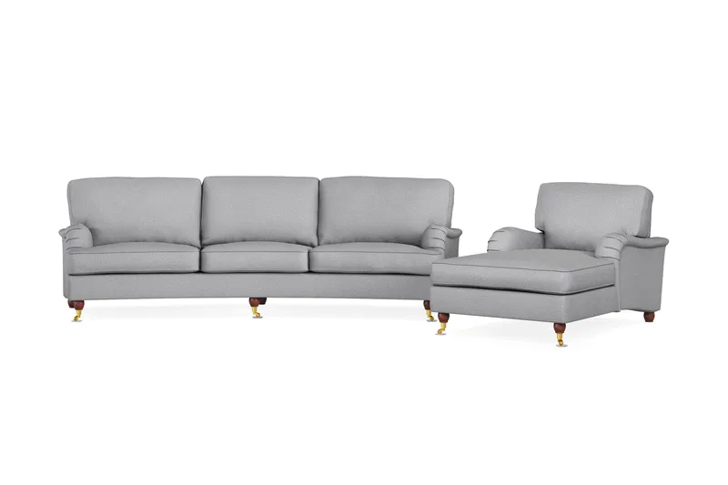 Howard Lyx Sofagruppe 4-personers Svunget Sofa + Chaiselongstol i Stof, Lysegrå