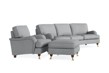 Howard Lyx Sofagruppe 4-personers Svunget Sofa + Lænestol + Fodskammel i Stof - Lysegrå - Møbler - Sofaer - Sofagrupper - Howard sofagruppe