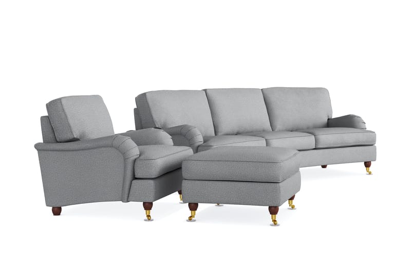 Howard Lyx Sofagruppe 4-personers Svunget Sofa + Lænestol + Fodskammel i Stof - Lysegrå - Møbler - Sofaer - Sofagrupper - Howard sofagruppe