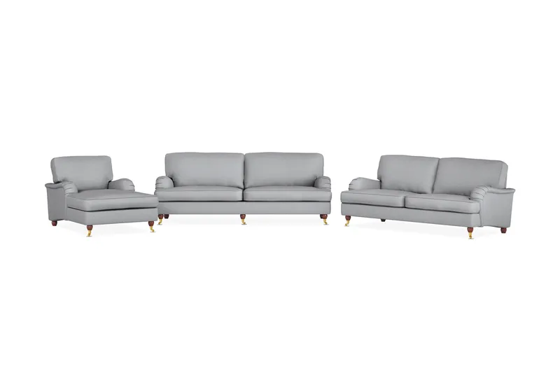 Howard Lyx Sofagruppe 4-personers + 3-personers Sofa + Chaiselongstol i Stof, Lysegrå