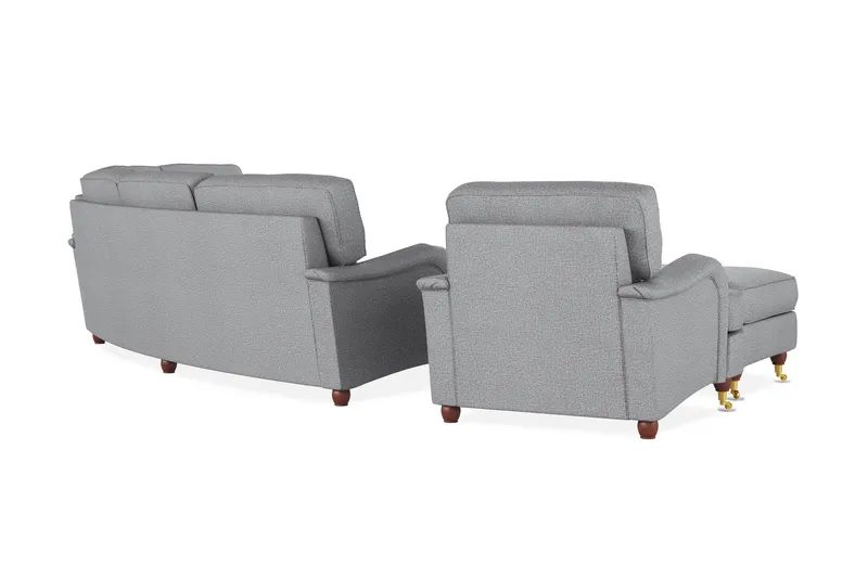 Howard Lyx Sofagruppe 4-personers + 3-personers Svunget Sofa + Lænestol + Fodskammel i Stof - Lysegrå - Møbler - Sofaer - Sofagrupper - Howard sofagruppe