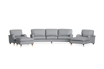 Howard Lyx Sofagruppe 4-personers Svunget Sofa + Chaiselongstol + Lænestol + Fodskammel i Stof - Lysegrå - Møbler - Sofaer - Sofagrupper - Howard sofagruppe