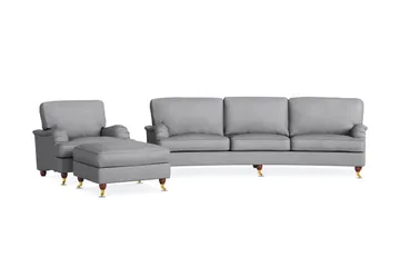Howard Lyx Sofagruppe 4-personers Svunget Sofa + Lænestol + Fodskammel i Stof - Lysegrå - Møbler - Sofaer - Sofagrupper - Howard sofagruppe