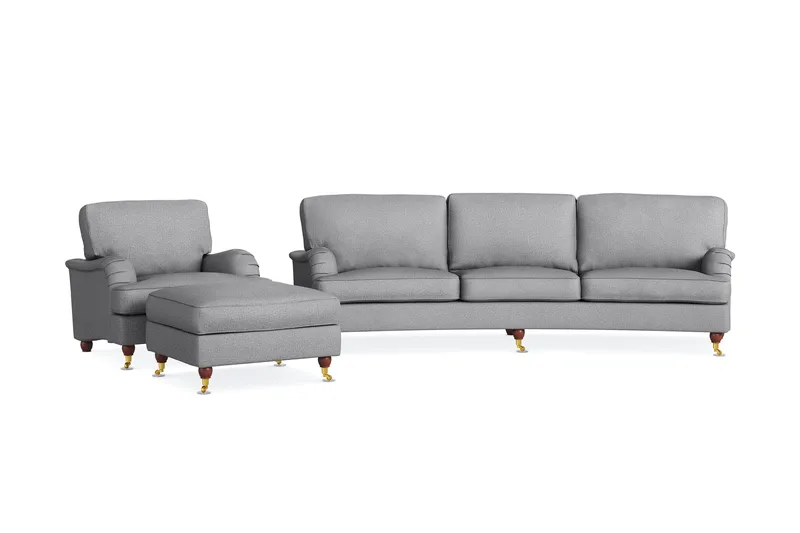 Howard Lyx Sofagruppe 4-personers Svunget Sofa + Lænestol + Fodskammel i Stof, Lysegrå