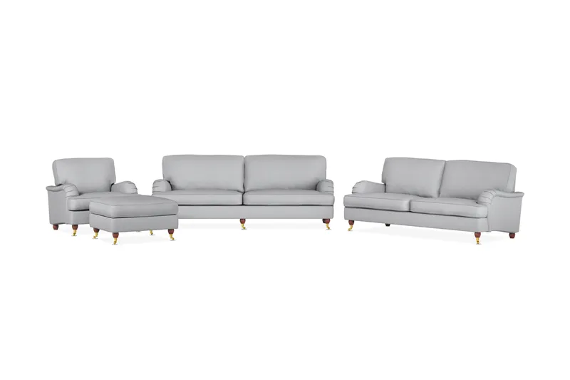 Howard Lyx Sofagruppe 4-personers + 3-personers Sofa + Lænestol + Fodskammel i Stof, Lysegrå