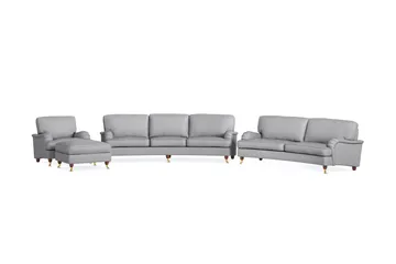 Howard Lyx Sofagruppe 4-personers + 3-personers Svunget Sofa + Lænestol + Fodskammel i Stof - Lysegrå - Møbler - Sofaer - Sofagrupper - Howard sofagruppe