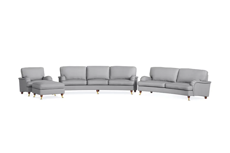 Howard Lyx Sofagruppe 4-personers + 3-personers Svunget Sofa + Lænestol + Fodskammel i Stof, Lysegrå