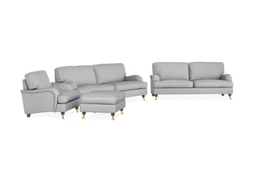Howard Lyx Sofagruppe 4-personers + 3-personers Sofa + Lænestol + Fodskammel i Stof - Lysegrå - Møbler - Sofaer - Sofagrupper - Howard sofagruppe