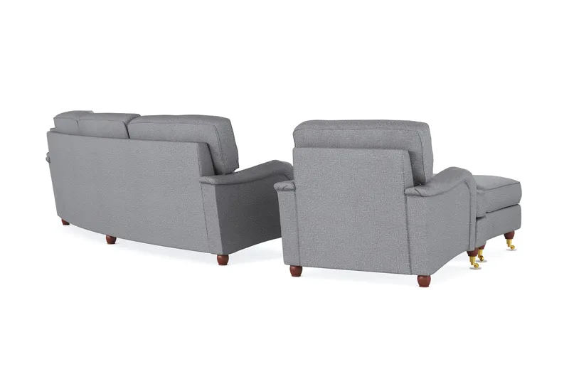 Howard Lyx Sofagruppe 4-personers Svunget Sofa + Chaiselongstol + Lænestol + Fodskammel i Stof - Lysegrå - Møbler - Sofaer - Sofagrupper - Howard sofagruppe