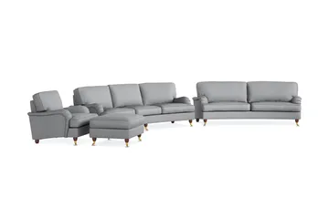 Howard Lyx Sofagruppe 4-personers + 3-personers Svunget Sofa + Lænestol + Fodskammel i Stof - Lysegrå - Møbler - Sofaer - Sofagrupper - Howard sofagruppe
