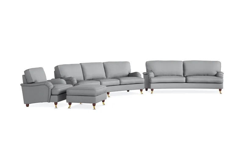 Howard Lyx Sofagruppe 4-personers + 3-personers Svunget Sofa + Lænestol + Fodskammel i Stof - Lysegrå - Møbler - Sofaer - Sofagrupper - Howard sofagruppe