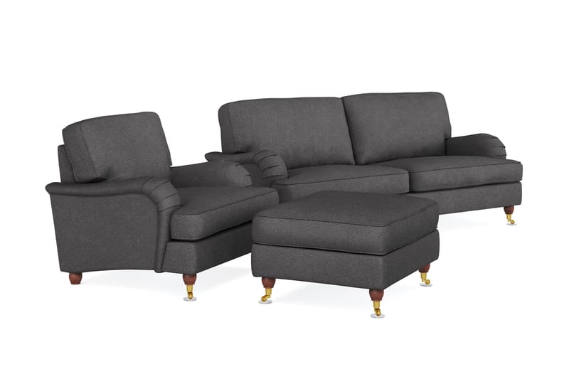 Howard Lyx Sofagruppe Sofa 3-personers med Lænestol og Puf - Mørkegrå - Howard sofagruppe