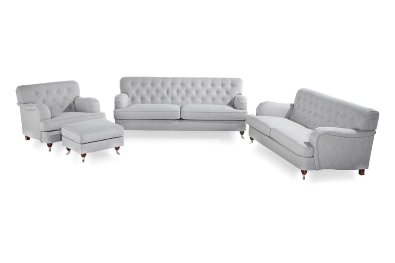 Howard Riviera Sofaarrangement Buet 3-personers + 2-personers Sofa + Lænestol + Fodskammel i Stof, Grå