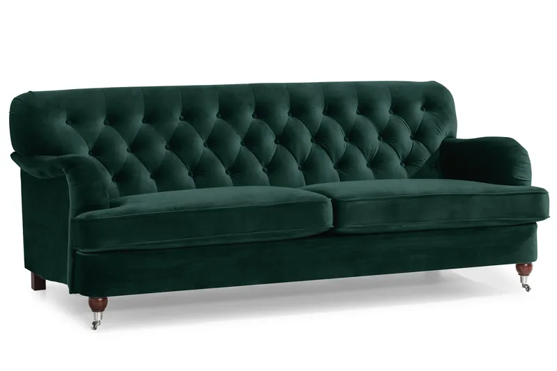 Howard Riviera Sofagruppe 3-personers + 2-personers Sofa + Lænestol + Fodskammel i Fløjl - Grøn - Møbler - Sofaer - Sofagrupper - Howard sofagruppe