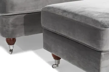 Howard Riviera Sofagruppe 3-personers + 2-personers Sofa + Lænestol + Fodskammel i Fløjl - Lysegrå - Møbler - Sofaer - Sofagrupper - Howard sofagruppe