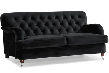 Howard Riviera Sofagruppe Svunget 3-personers + 2-personers Sofa + Lænestol + Fodskammel i Fløjl - Sort - Møbler - Sofaer - Sofagrupper - Howard sofagruppe