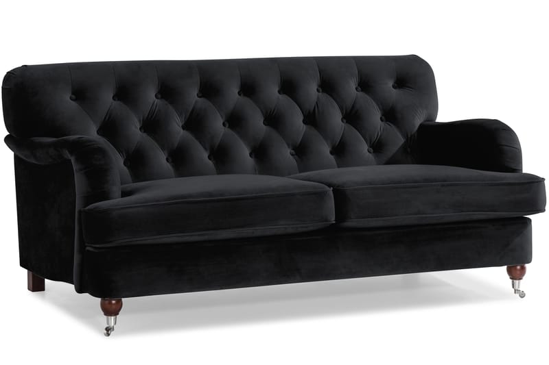 Howard Riviera Sofagruppe Svunget 3-personers + 2-personers Sofa + Lænestol + Fodskammel i Fløjl - Sort - Møbler - Sofaer - Sofagrupper - Howard sofagruppe