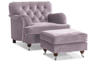 Howard Riviera Sofagruppe Svunget 3-personers + 2-personers Sofa + Lænestol + Fodskammel i Fløjl - Lilla - Møbler - Sofaer - Sofagrupper - Howard sofagruppe