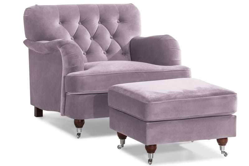 Howard Riviera Sofagruppe Svunget 3-personers + 2-personers Sofa + Lænestol + Fodskammel i Fløjl - Lilla - Møbler - Sofaer - Sofagrupper - Howard sofagruppe
