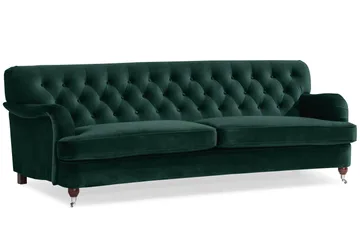 Howard Riviera Sofagruppe Svunget 3-personers + 2-personers Sofa + Lænestol + Fodskammel i Fløjl - Grøn - Møbler - Sofaer - Sofagrupper - Howard sofagruppe