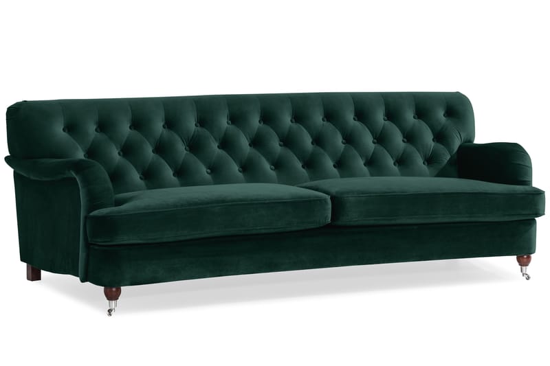 Howard Riviera Sofagruppe Svunget 3-personers + 2-personers Sofa + Lænestol + Fodskammel i Fløjl - Grøn - Møbler - Sofaer - Sofagrupper - Howard sofagruppe