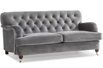 Howard Riviera Sofagruppe Svunget 3-personers + 2-personers Sofa + Lænestol + Fodskammel i Fløjl - Lysegrå - Møbler - Sofaer - Sofagrupper - Howard sofagruppe