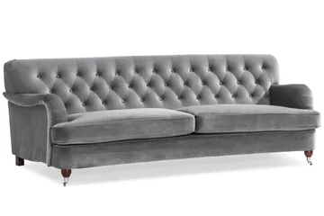 Howard Riviera Sofagruppe Svunget 3-personers + 2-personers Sofa + Lænestol + Fodskammel i Fløjl - Lysegrå - Møbler - Sofaer - Sofagrupper - Howard sofagruppe