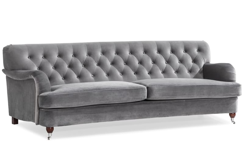 Howard Riviera Sofagruppe Svunget 3-personers + 2-personers Sofa + Lænestol + Fodskammel i Fløjl - Lysegrå - Møbler - Sofaer - Sofagrupper - Howard sofagruppe