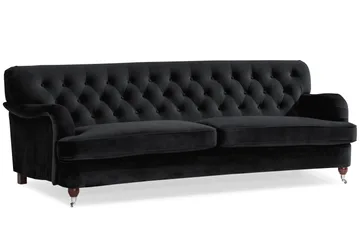 Howard Riviera Sofagruppe Svunget 3-personers + 2-personers Sofa + Lænestol + Fodskammel i Fløjl - Sort - Møbler - Sofaer - Sofagrupper - Howard sofagruppe