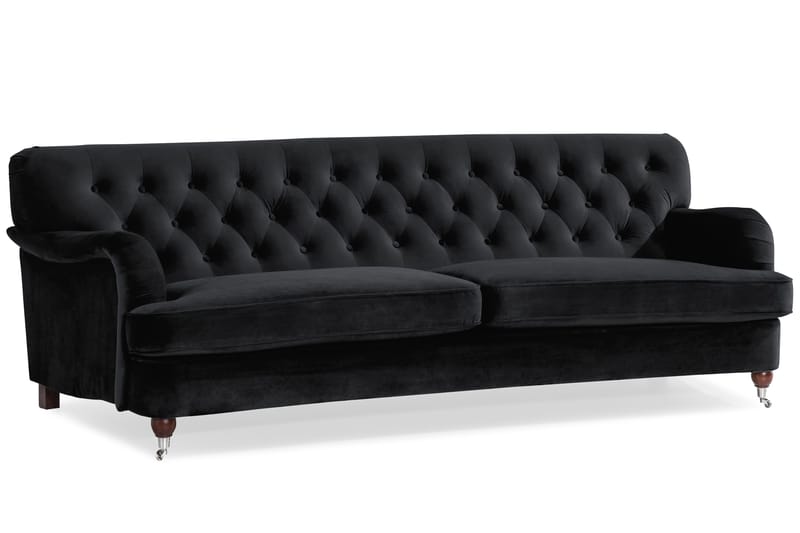 Howard Riviera Sofagruppe Svunget 3-personers + 2-personers Sofa + Lænestol + Fodskammel i Fløjl - Sort - Møbler - Sofaer - Sofagrupper - Howard sofagruppe
