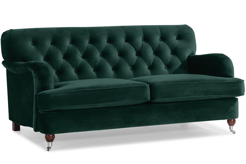 Howard Riviera Sofagruppe Svunget 3-personers + 2-personers Sofa + Lænestol + Fodskammel i Fløjl - Grøn - Møbler - Sofaer - Sofagrupper - Howard sofagruppe