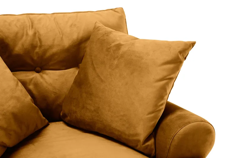 Andrew Sofaarrangement 3-personers + 2-personers Sofa + Lænestol + Fodskammel i Fløjl - Mørkegul - Møbler - Sofaer - Sofagrupper - Howard sofagruppe