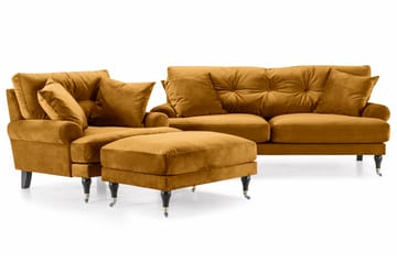 Andrew Sofaarrangement 3-personers + 2-personers Sofa + Lænestol + Fodskammel i Fløjl