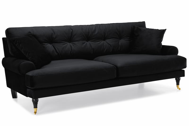 Andrew Sofagruppe 2-personers Sofa + Lænestol + Fodskammel i Fløjl - Sort - Møbler - Sofaer - Sofagrupper - Howard sofagruppe