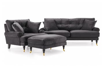 Andrew Sofagruppe 2-personers Sofa + Lænestol + Fodskammel i Fløjl