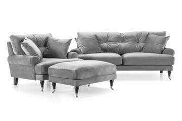 Andrew Sofagruppe 2-personers Sofa + Lænestol + Fodskammel i Fløjl