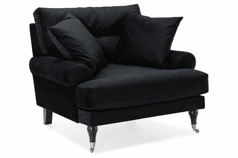 Andrew Sofagruppe 2-personers Sofa + Lænestol + Fodskammel i Fløjl - Sort - Møbler - Sofaer - Sofagrupper - Howard sofagruppe