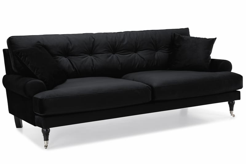 Andrew Sofagruppe 2-personers Sofa + Lænestol + Fodskammel i Fløjl - Sort - Møbler - Sofaer - Sofagrupper - Howard sofagruppe