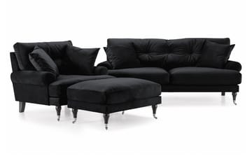 Andrew Sofagruppe 2-personers Sofa + Lænestol + Fodskammel i Fløjl