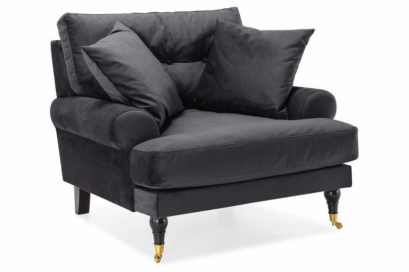 Andrew Sofagruppe 2-personers Sofa + Lænestol + Fodskammel i Fløjl - Mørkegrå - Møbler - Sofaer - Sofagrupper - Howard sofagruppe