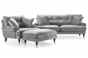 Andrew Sofagruppe 2-personers Sofa + Lænestol + Fodskammel i Fløjl