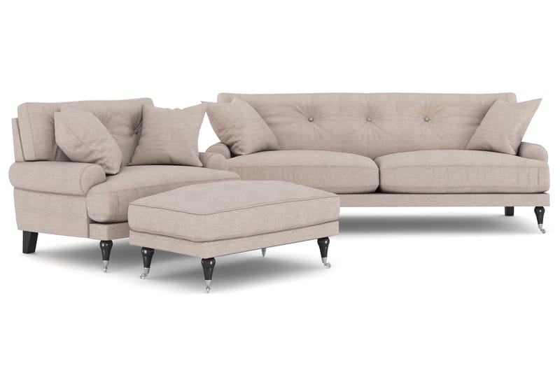 Andrew Sofagruppe 2-pers+Lænestol+Puf - Beige/Krom - Howard sofagruppe