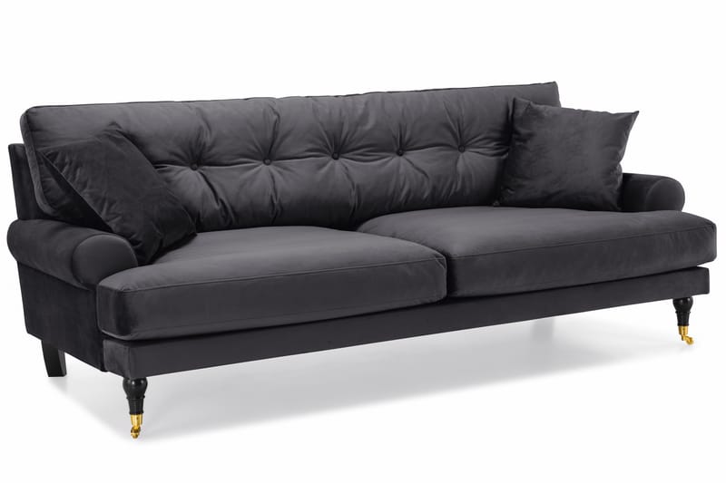 Andrew Sofagruppe 2-personers Sofa + Lænestol + Fodskammel i Fløjl - Mørkegrå - Møbler - Sofaer - Sofagrupper - Howard sofagruppe