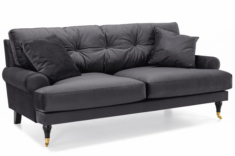 Andrew Sofagruppe 2-personers Sofa + Lænestol + Fodskammel i Fløjl - Mørkegrå - Møbler - Sofaer - Sofagrupper - Howard sofagruppe