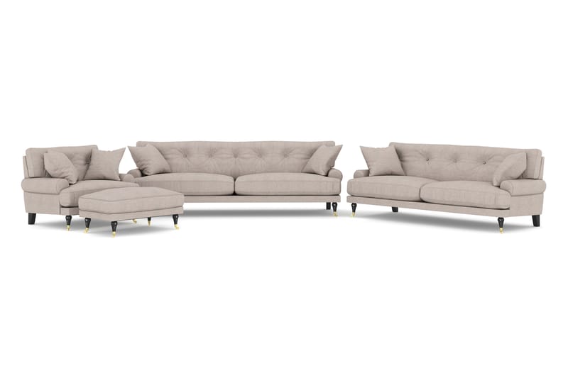 Andrew Sofagruppe 3-pers+2-pers+Lænestol+Puf - Beige/Messing - Howard sofagruppe